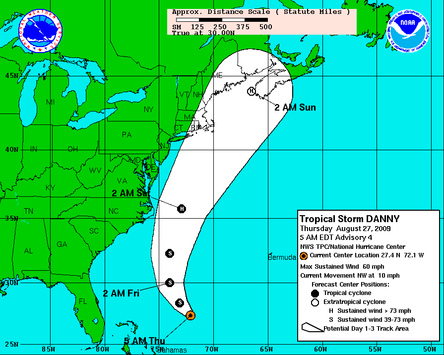 TS Danny - 3 Day Track Forecast Cone