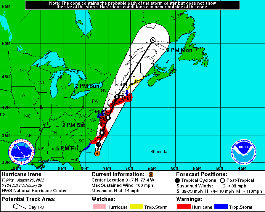 irene 3 day track 1700 EDT 26 August 2011